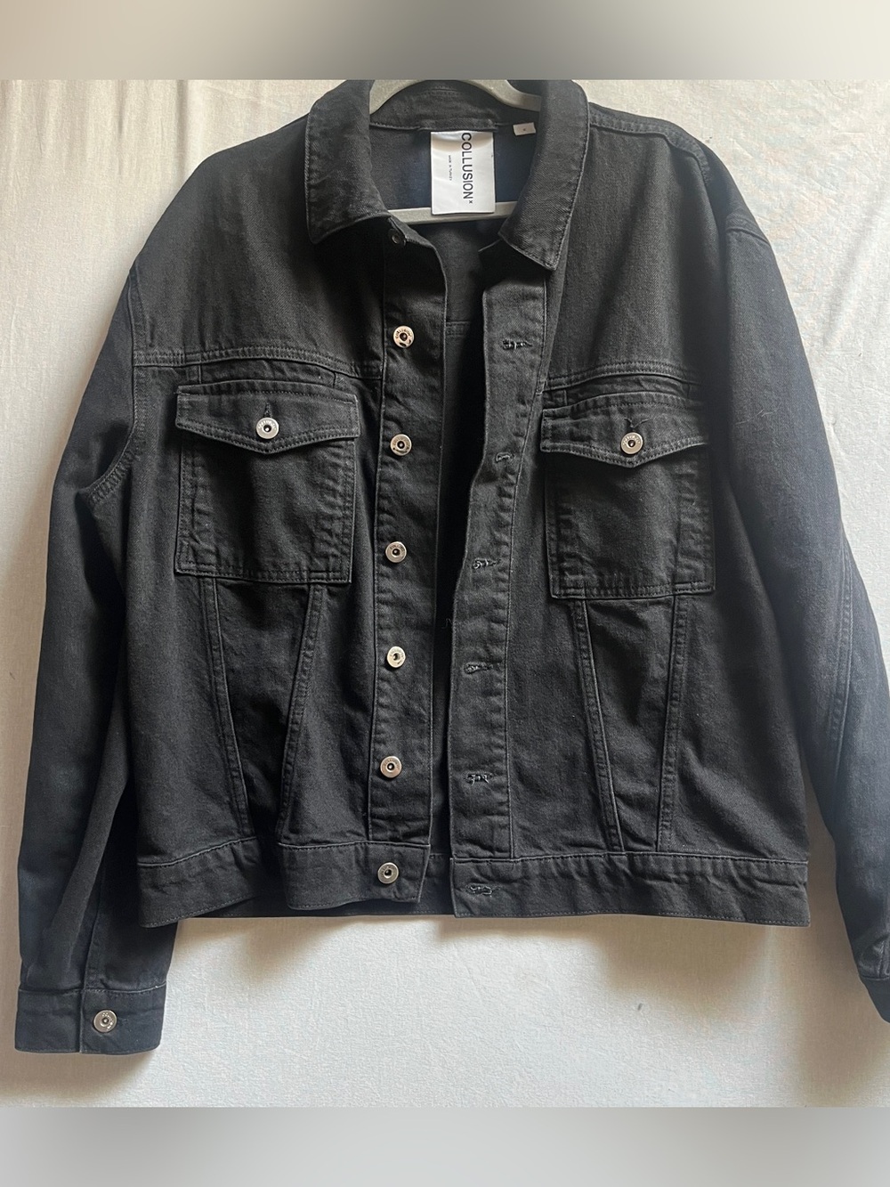 Collusion Black 100% Cotton Denim Trucker Oversized Jacket L